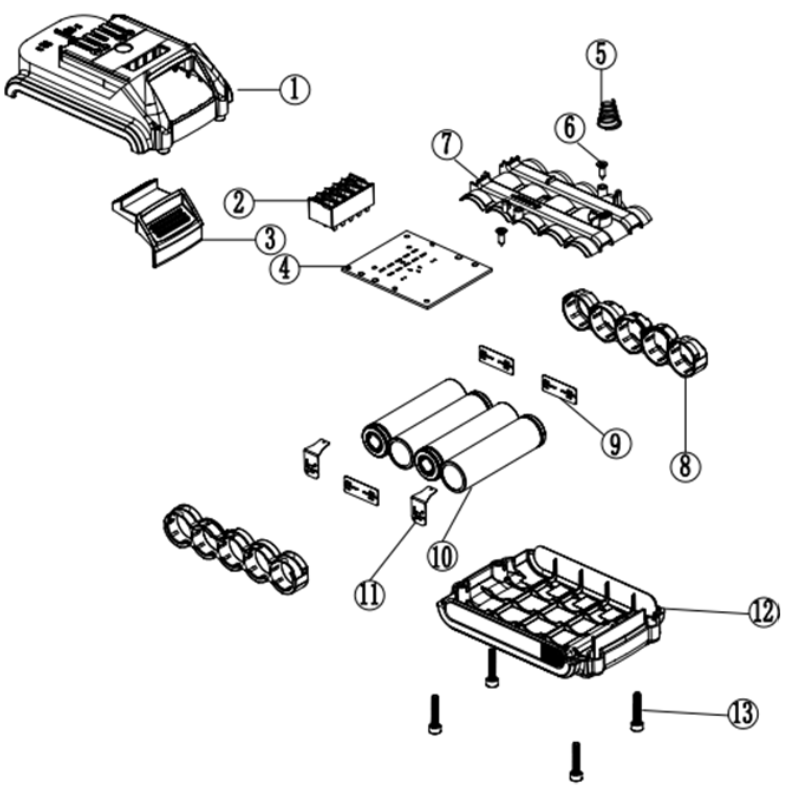 ЗУБР М2, 14.4 В, 1.5 А·ч, аккумуляторная батарея (АКБ-14.4-Ли 15М2) - разборная схема